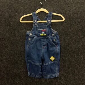 First Moments Vintage 90s Baby Denim Overalls Construction Zone Blue 0-3 Months